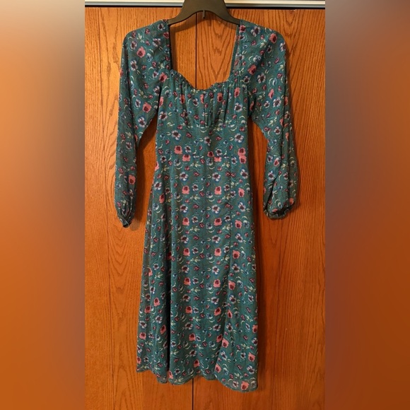 Francesca's Collections Green Boho Cottage Dress Size Small No Stretch Midi Zip - Picture 2 of 15